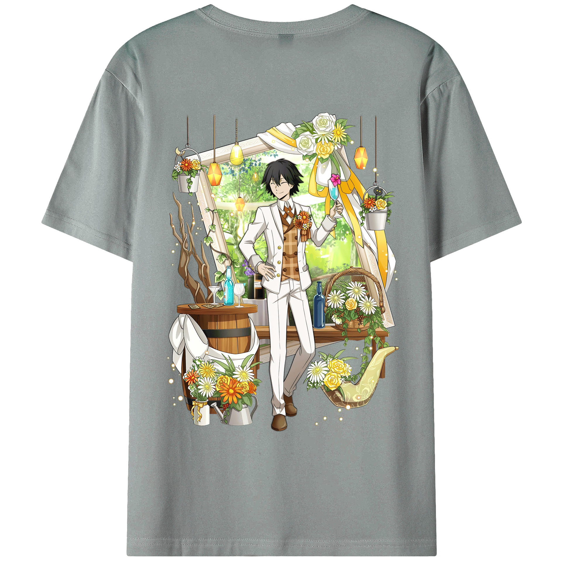 （画像用） 文豪ストレイドッグス Bungo Stray Dogs 綿100％ メンズ半袖Tシャツ（バックプリント） 通気性